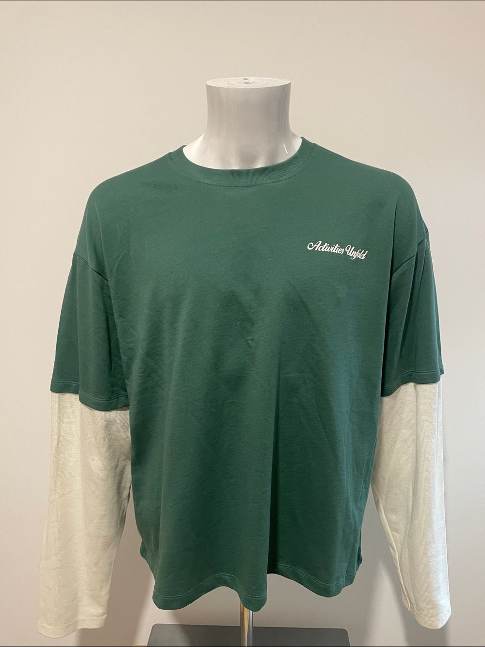 Zara Green Long-Sleeve Layered Tee with White Sleeves